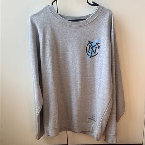 Mitchell & Ness NYCFC Grey Crewneck Sweatshirt with Navy Logo Print